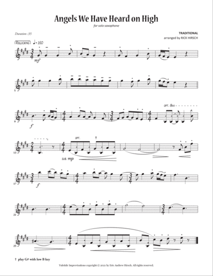 Angels We Have Heard on High (solo saxophone, quick mixed meters) Alto Saxophone scores gallery preview page 2
