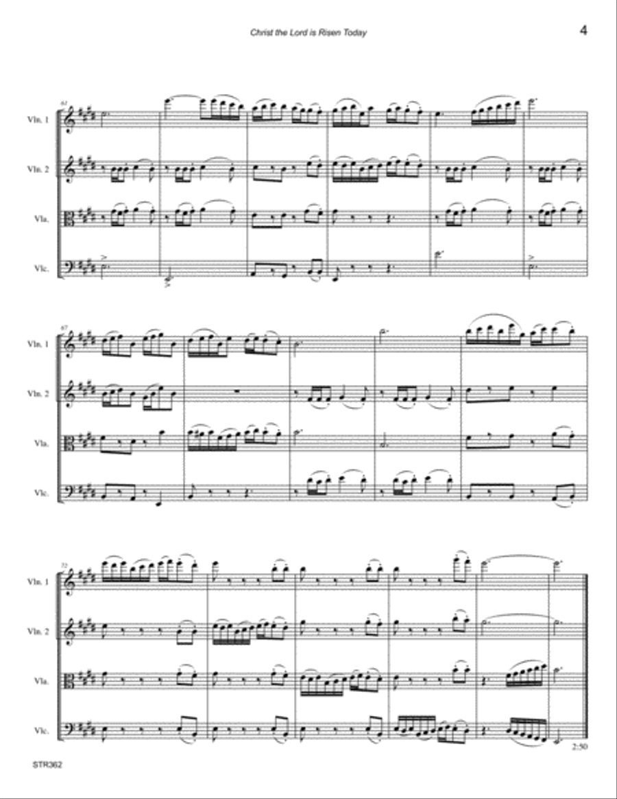 CHRIST THE LORD IS RISEN TODAY - STRING QUARTET (unaccompanied) A Cappella scores gallery preview page 4