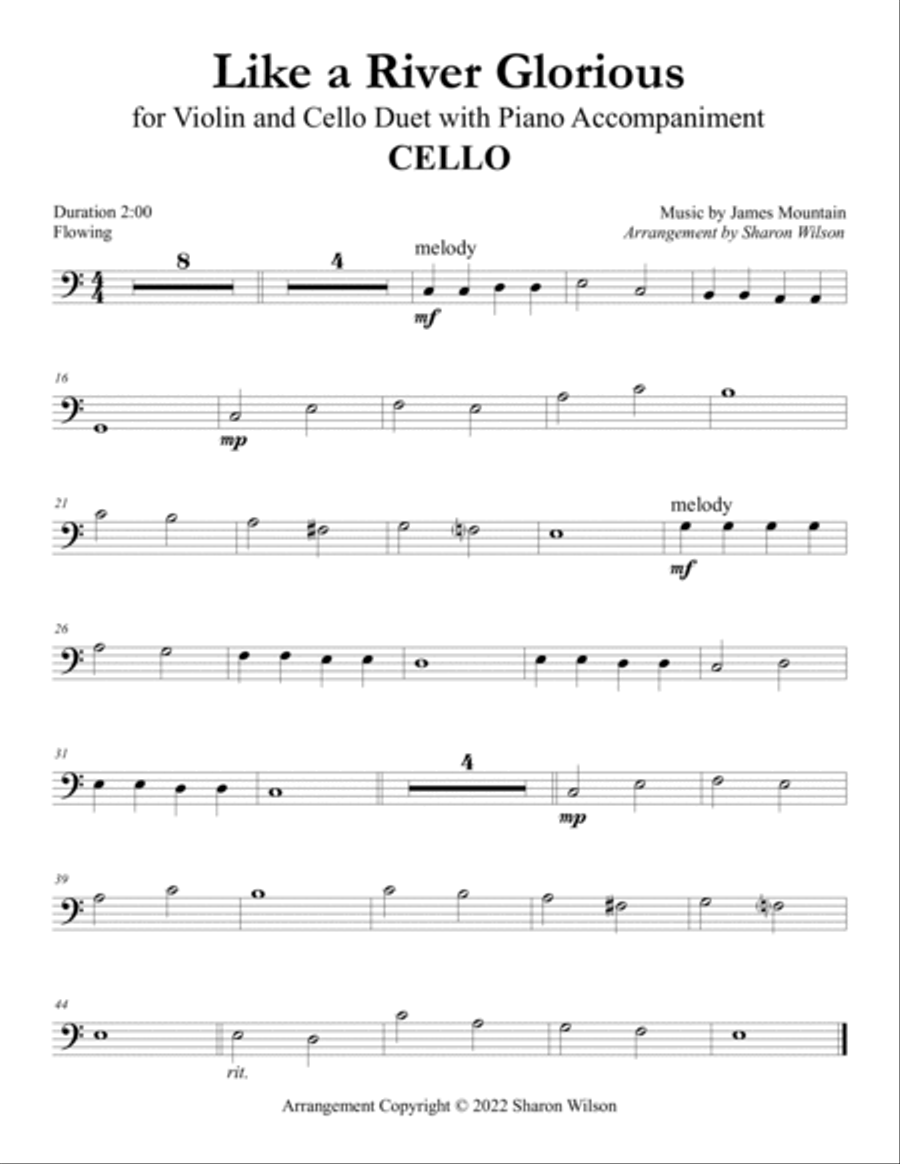 Like a River Glorious (Easy Violin and Cello Duet with Piano Accompaniment) image number null