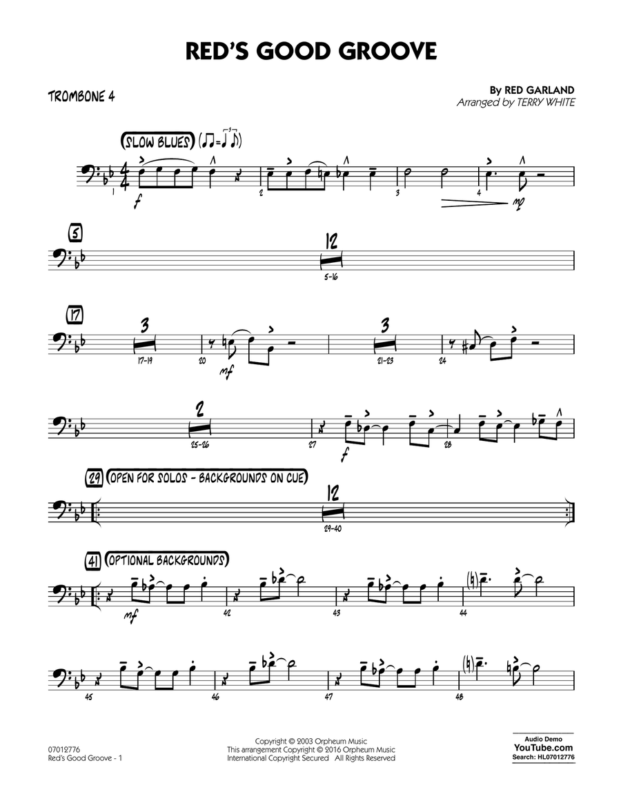 Red's Good Groove - Trombone 4 Jazz Ensemble scores gallery preview page 1