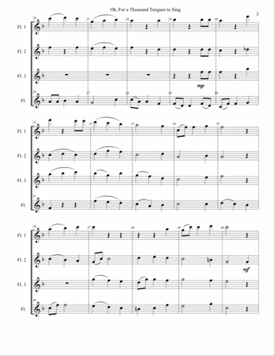 Oh, for a Thousand Tongues to Sing (Flute Quartet) Flute Quartet scores gallery preview page 5