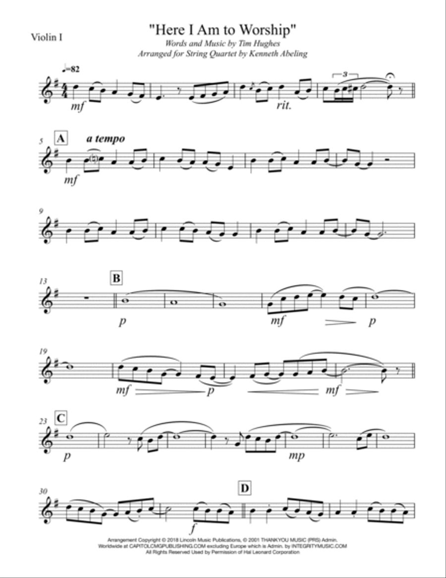 Here I Am To Worship String Quartet scores gallery preview page 6