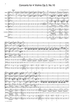 Vivaldi Concerto for 4 Violins Op.3, No.10, for string orchestra, SV005