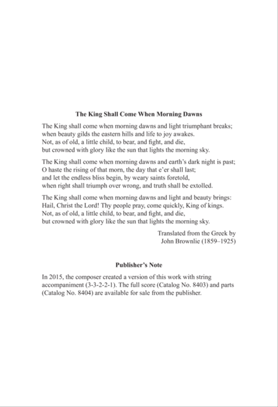 The King Shall Come When Morning Dawns 4-Part scores gallery preview page 2