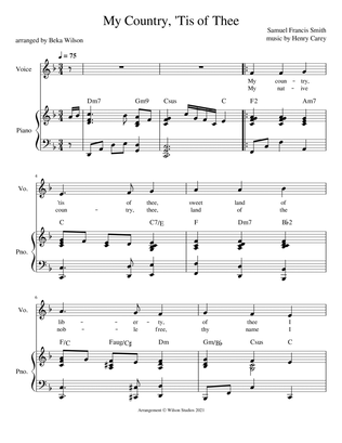 America (My Country 'Tis of Thee)--vocal solo (treble clef)