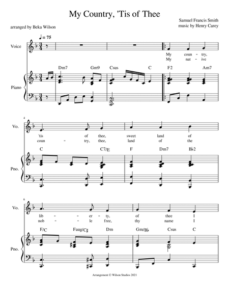 America (My Country 'Tis of Thee)--vocal solo (treble clef) Soprano Voice - Digital Sheet Music