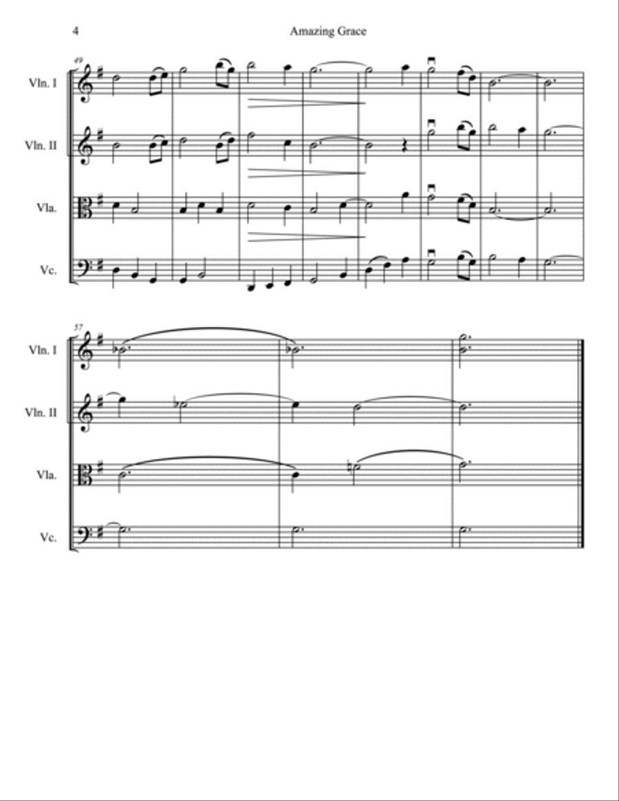 Amazing Grace for String Quartet String Quartet scores gallery preview page 4