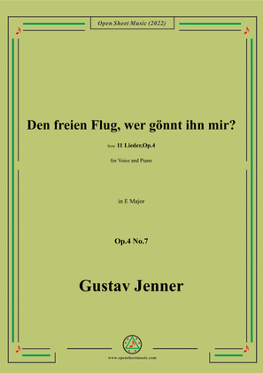 Book cover for Jenner-Den freien Flug,wer gönnt ihn mir?,in E Major,Op.4 No.7