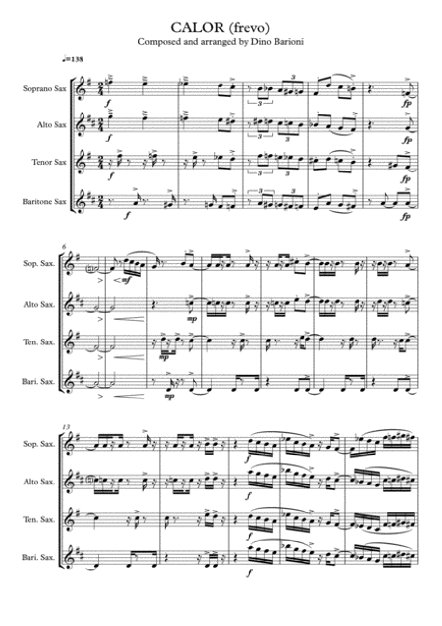Calor (Frevo) by Dino Barioni Woodwind Quartet scores gallery preview page 1