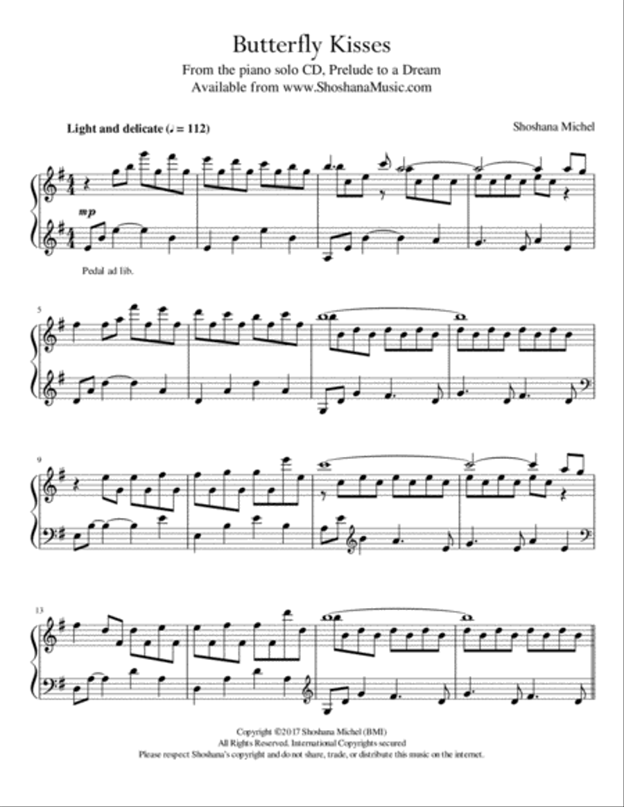 Butterfly Kisses Butterfly Kisses Piano Solo scores gallery preview page 1