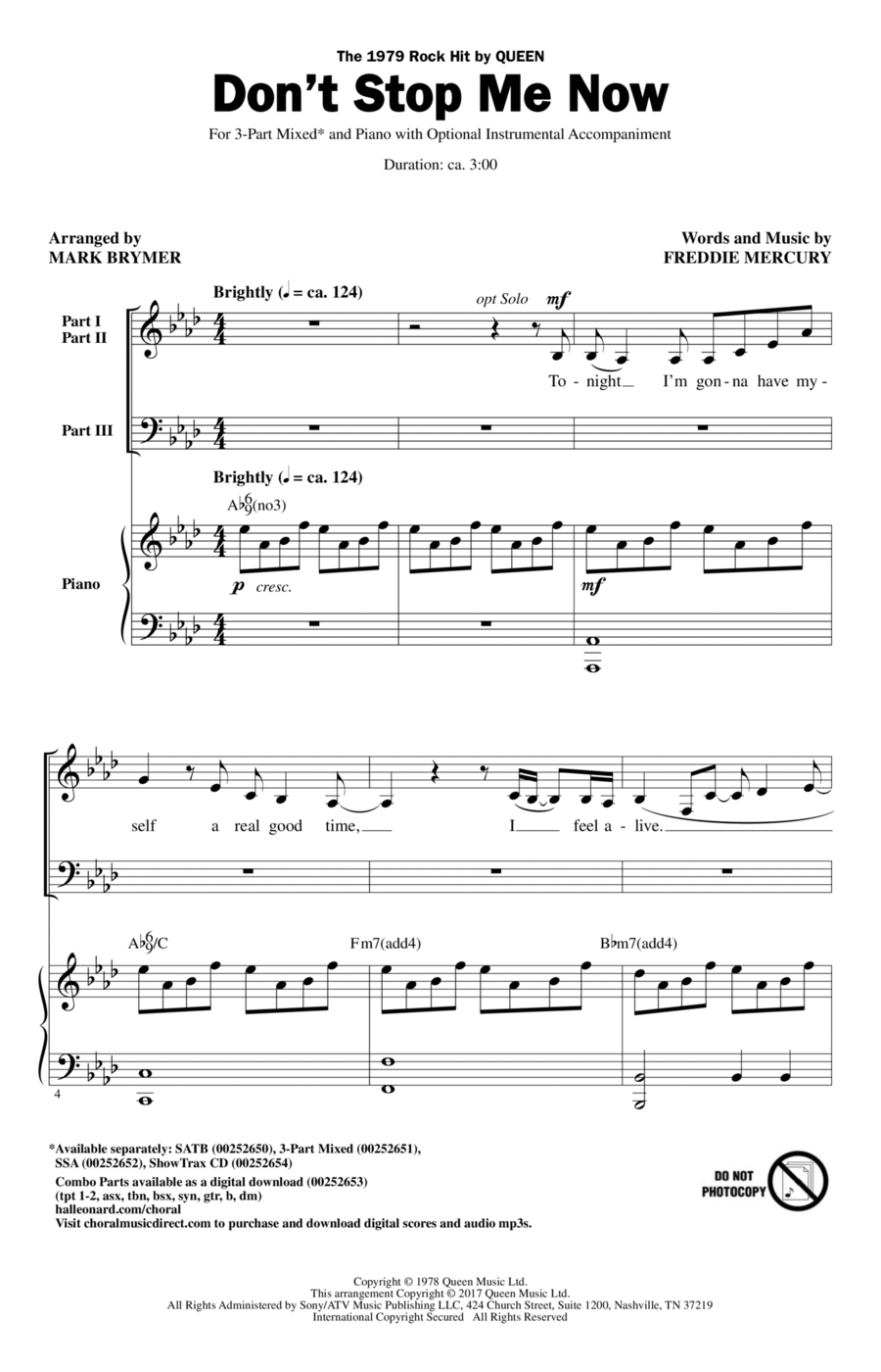 Don't Stop Me Now (arr. Mark Brymer) 3-Part scores gallery preview page 1