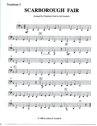 Book cover for "Scarborough Fair" for trombone quintet