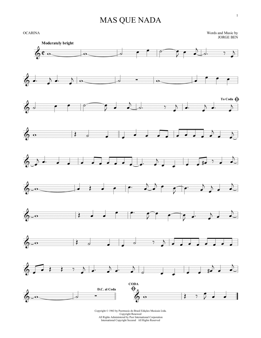 Mas Que Nada ocarina scores gallery preview page 1
