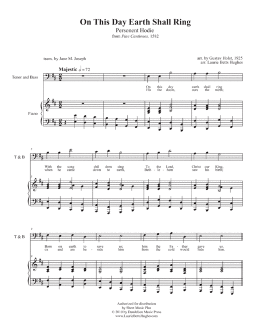 On This Day Earth Shall Ring (Personet Hodie) [Two-Part Men's Choir] 2-Part scores gallery preview page 3