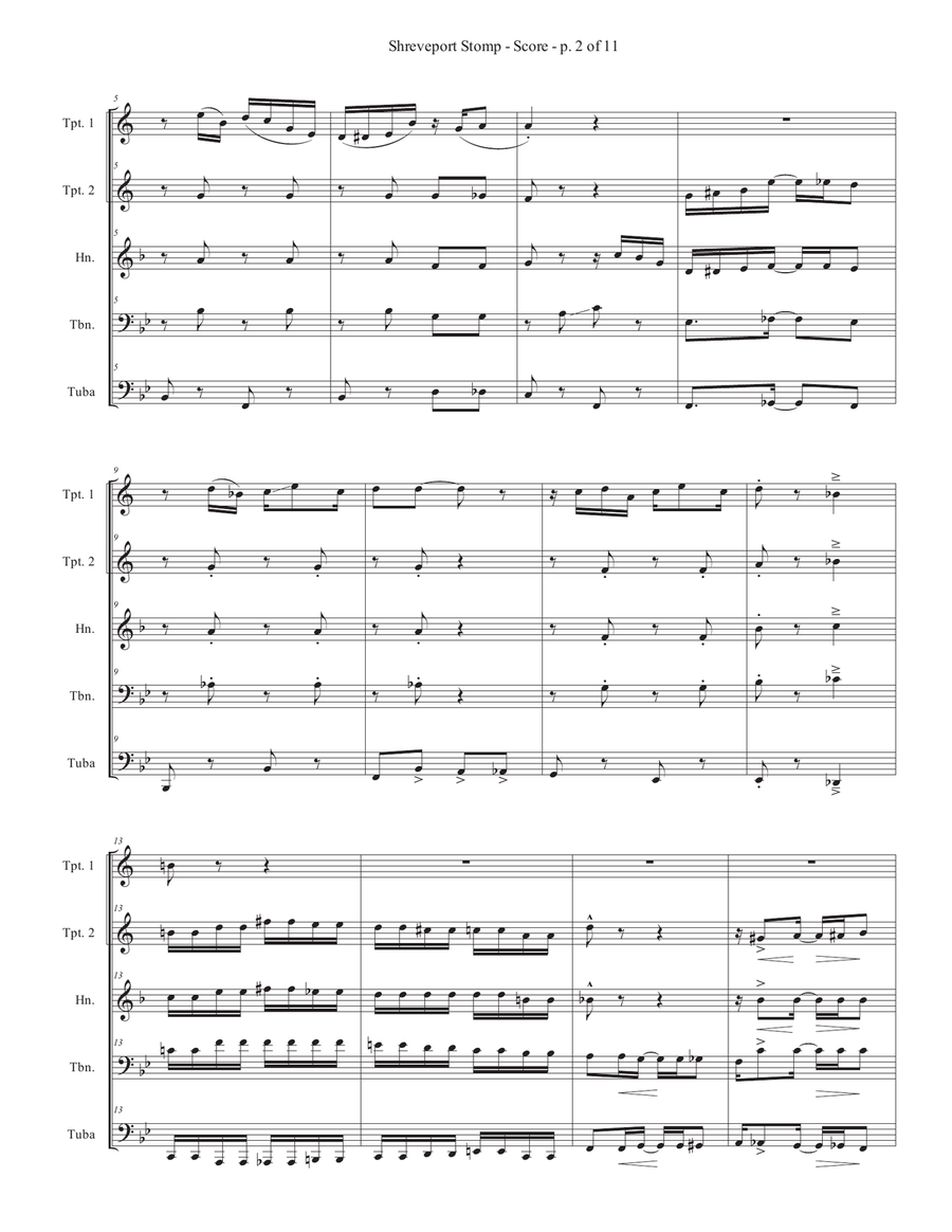 Shreveport Stomp - Full Score Brass Quintet scores gallery preview page 2