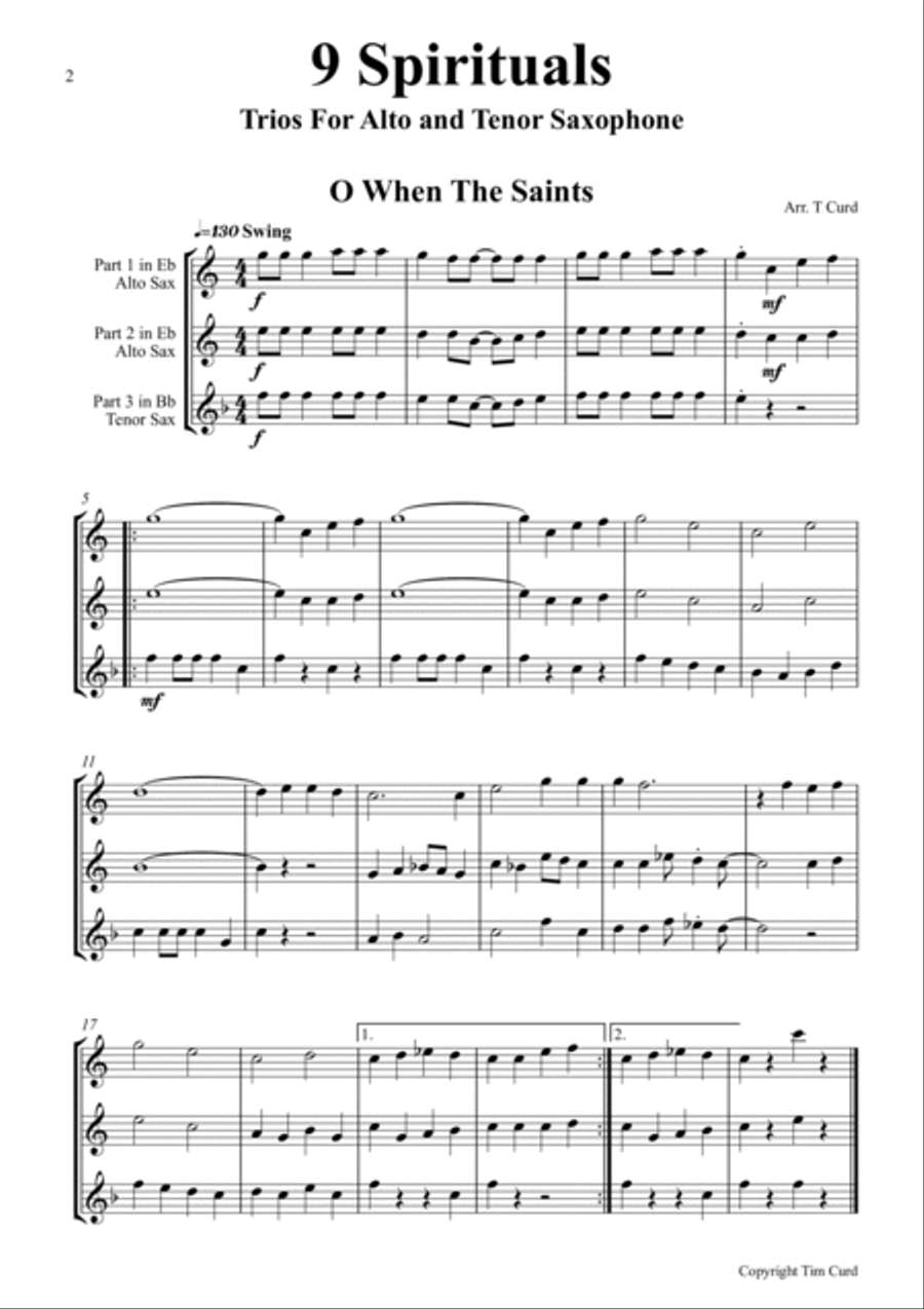 9 Spirituals, Trios For Alto, Alto And Tenor Saxophone 9 Spirituals, Trios For Alto, Alto And Tenor Saxophone Woodwind Trio scores gallery preview page 2