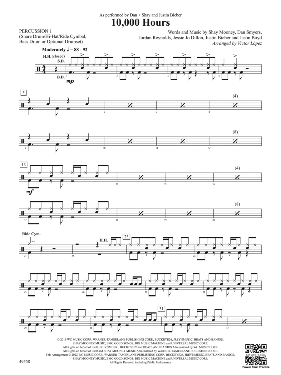 10,000 Hours: 1st Percussion Concert Band scores gallery preview page 1