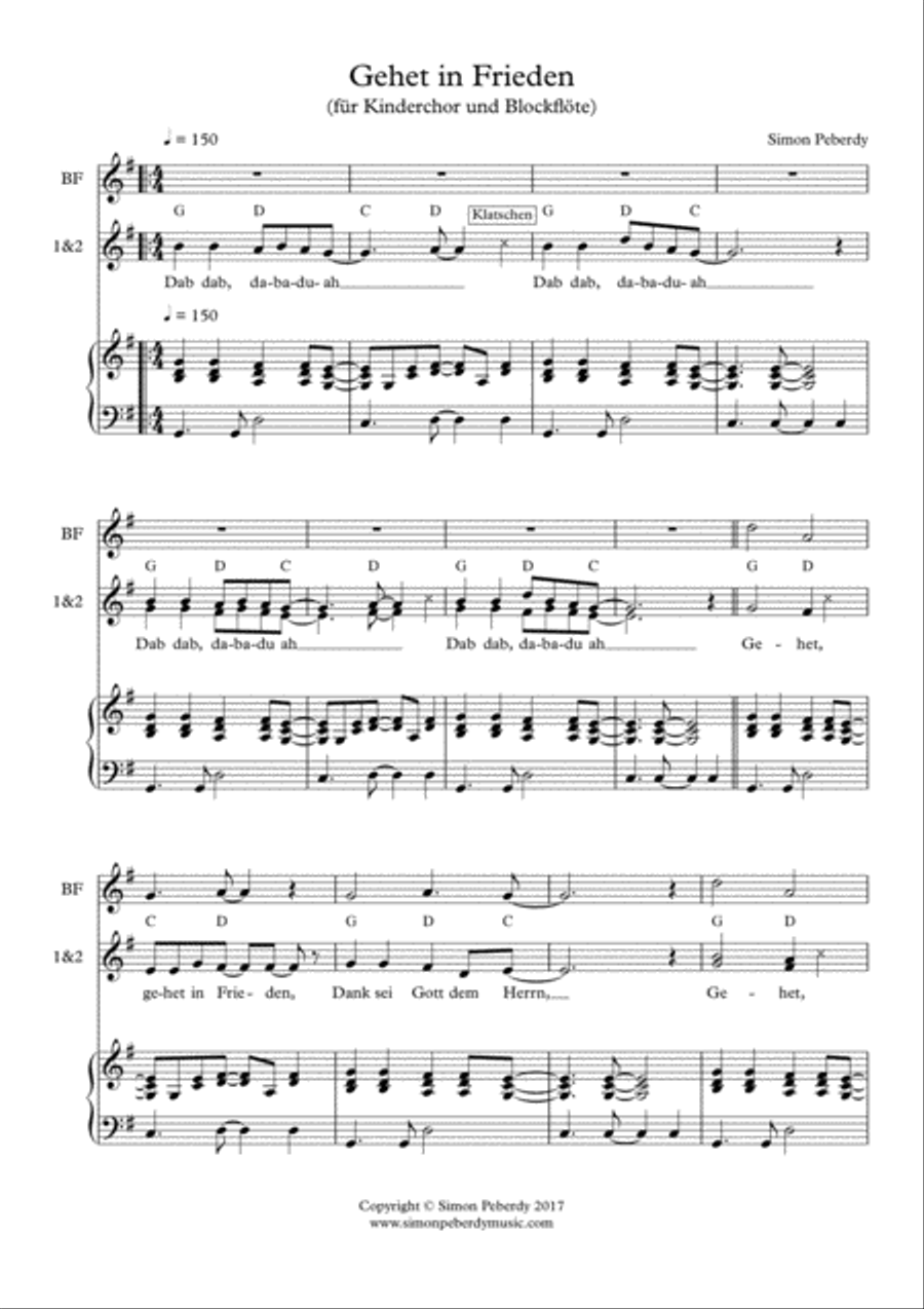 Gehet in Frieden - Schlusslied für Kinderchor (Final song for children's choir) SA scores gallery preview page 2