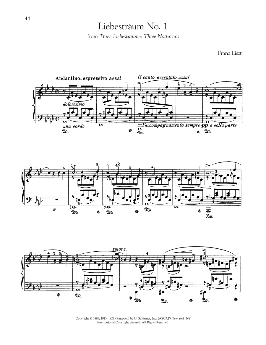 Liebestraum No. 1 In A-Flat Major Piano Solo scores gallery preview page 1