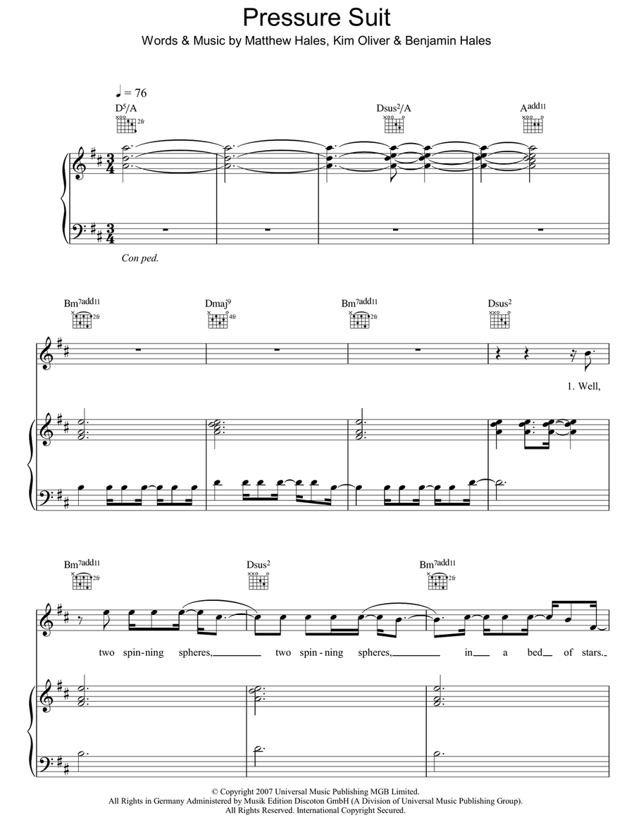 Pressure Suit Piano, Vocal, Guitar scores gallery preview page 1