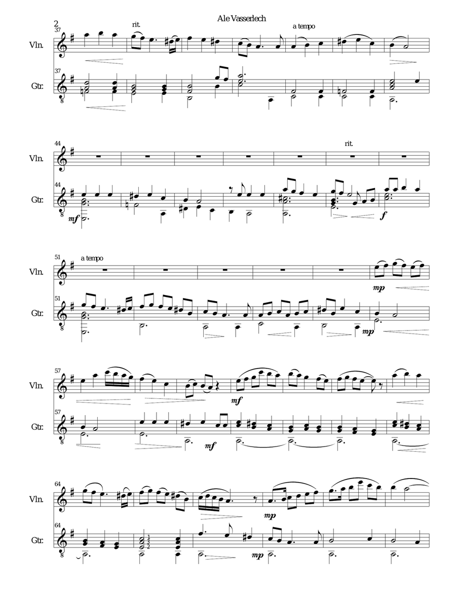 Ale vasserlech (All the waters flow away) for violin and guitar String Duet scores gallery preview page 2