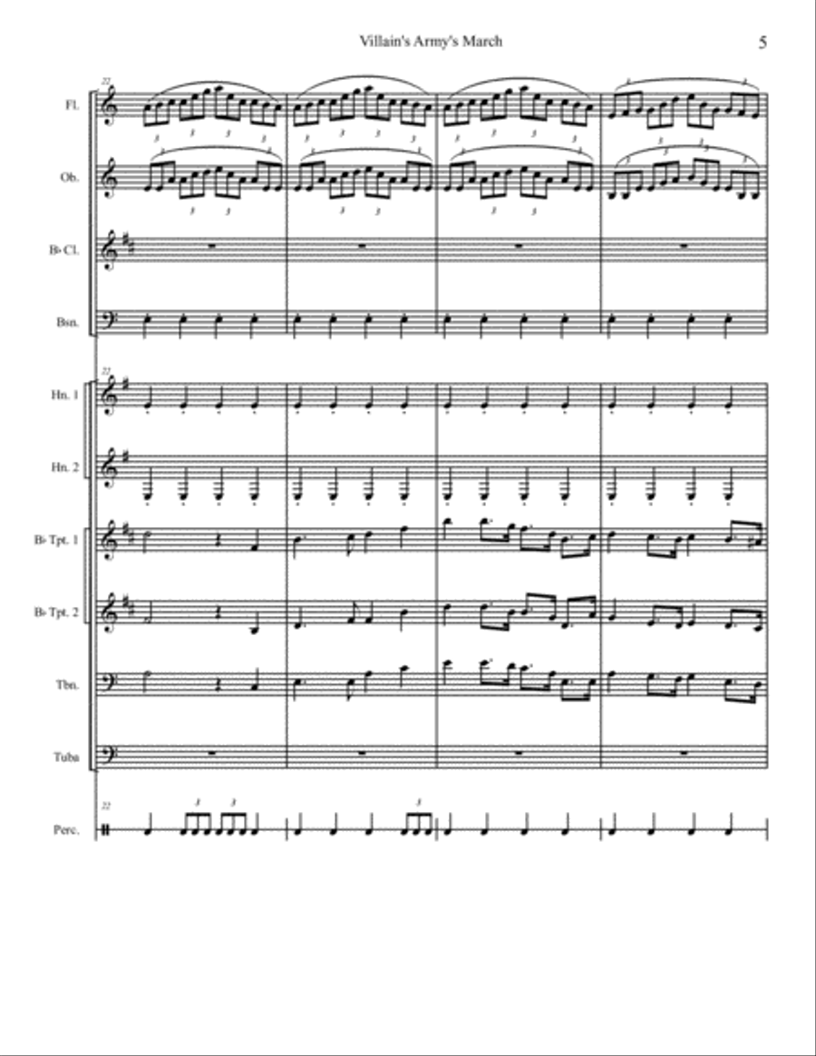 Villain's Army's March for Combined Woodwind and Brass Quintets and Drum Set - Conductor's Score Small Ensemble scores gallery preview page 6