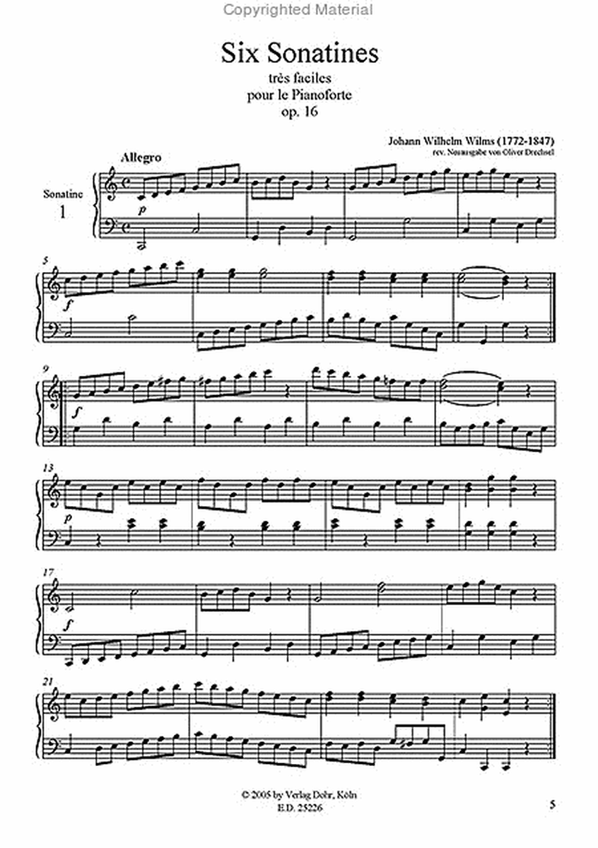 Six Sonatines très faciles pour le Pianoforte op. 16
