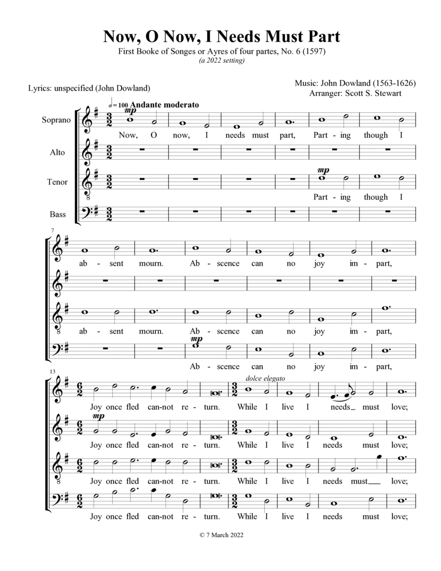 Now, O Now, I Needs Must Part (1597) 4-Part scores gallery preview page 1