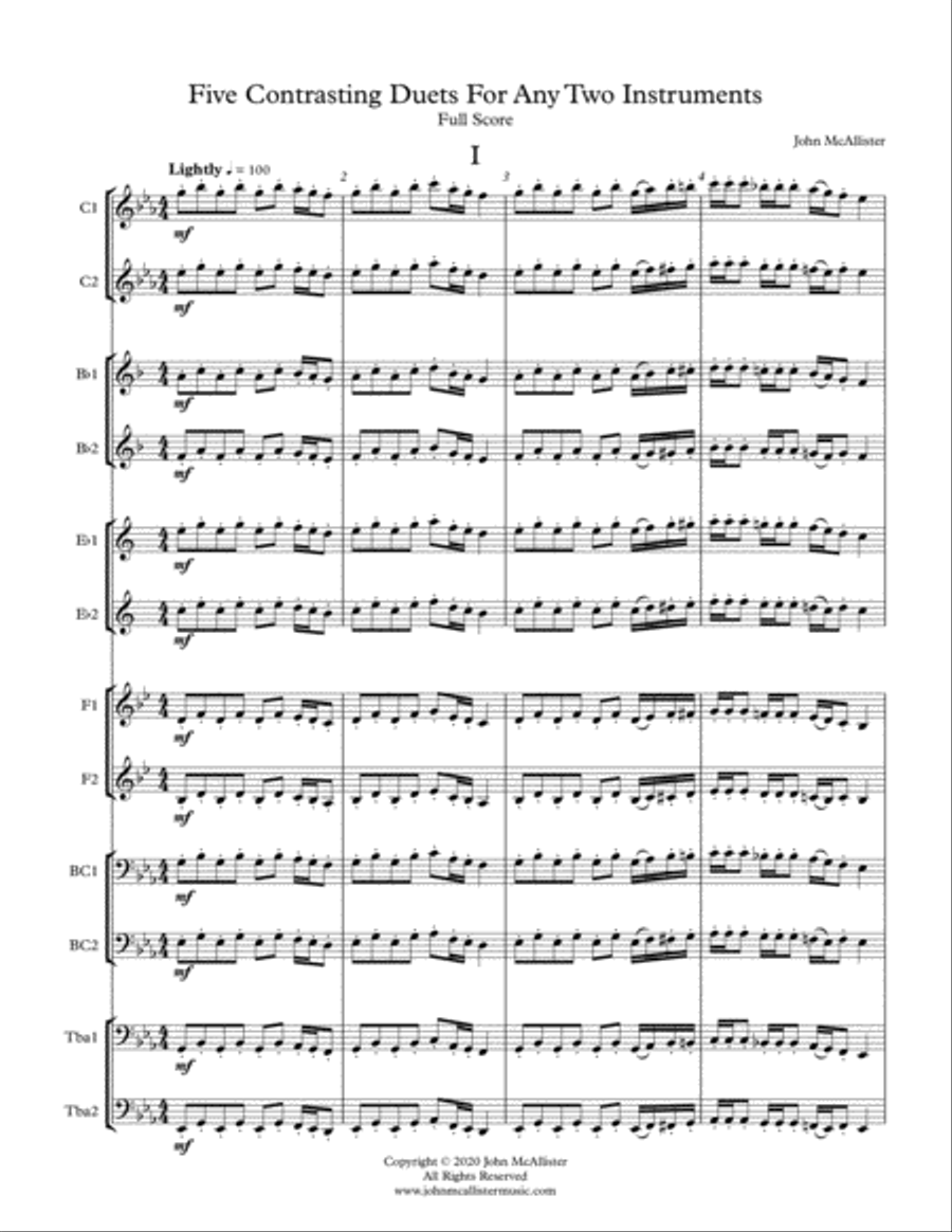 5 Duets For Any Two Band Instruments - All Transpositions Brass Ensemble scores gallery preview page 1