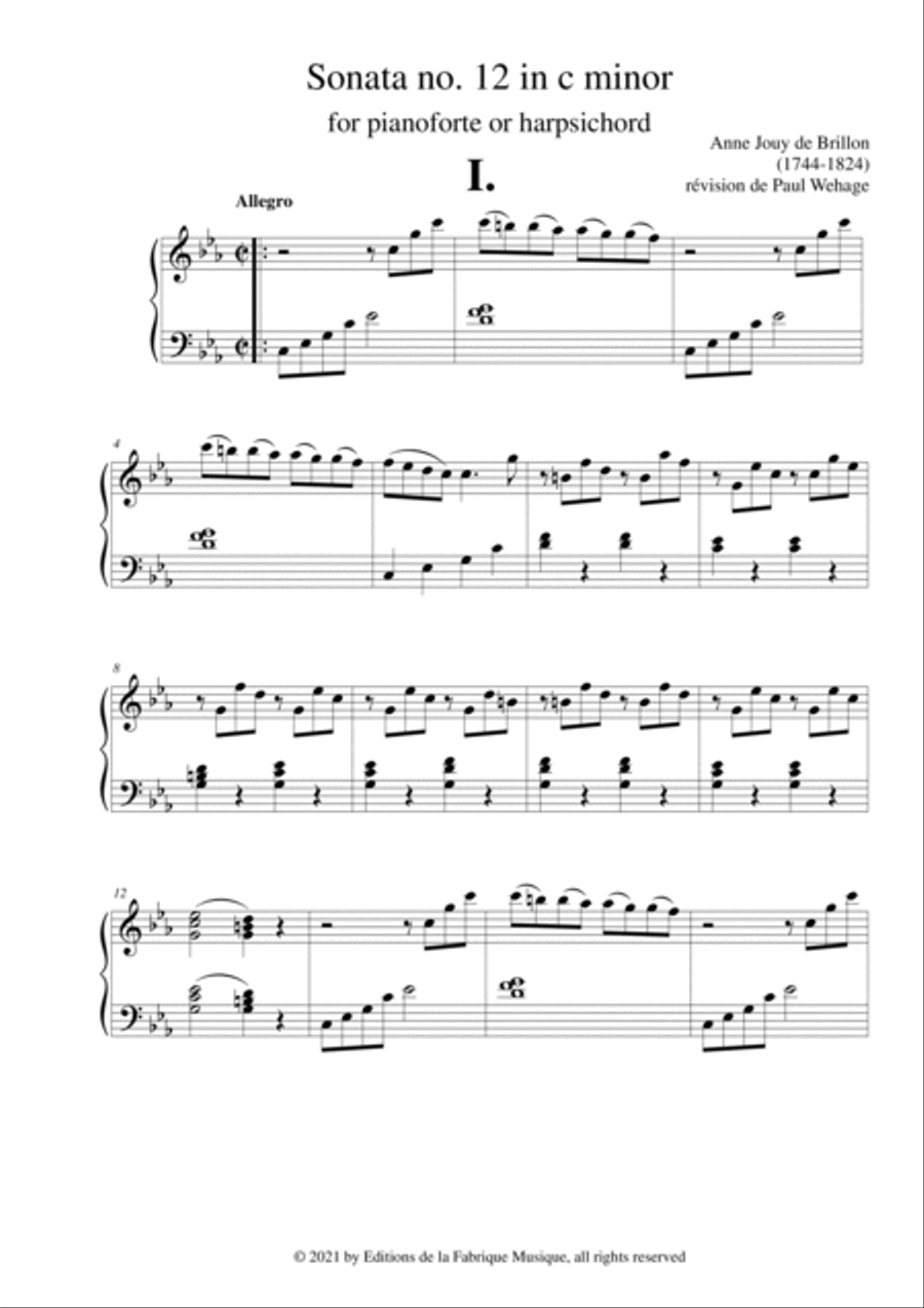 Anne-Louise Brillon de Jouy: Sonata no. 12 in c minor for piano or harpsichord Harpsichord scores gallery preview page 3