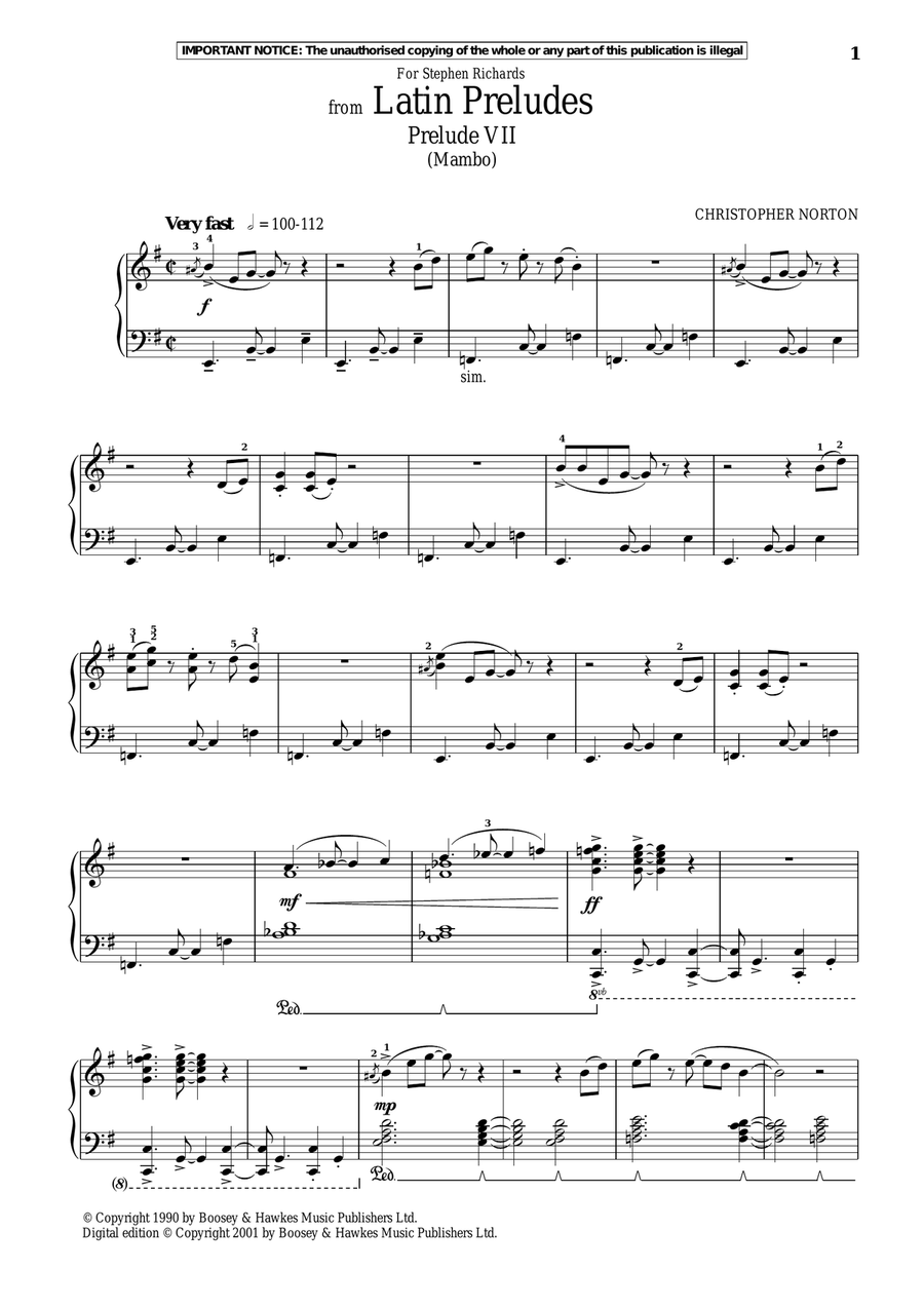 Latin Preludes, Prelude VII (Mambo) Piano Solo scores gallery preview page 1