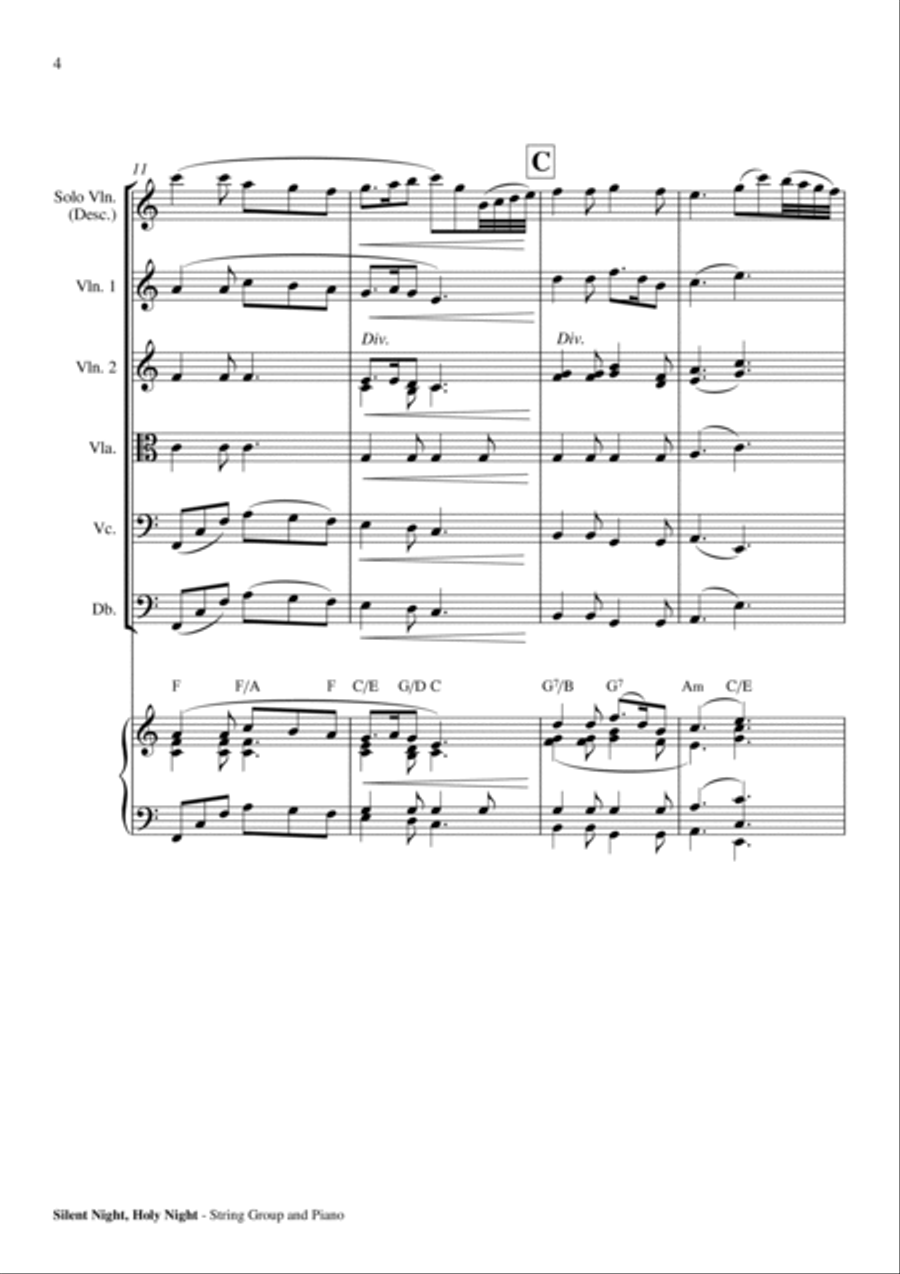 Silent Night, Holy Night - String Group (With Solo Descant Violin) and Piano Score and Parts PDF Chamber Orchestra scores gallery preview page 5