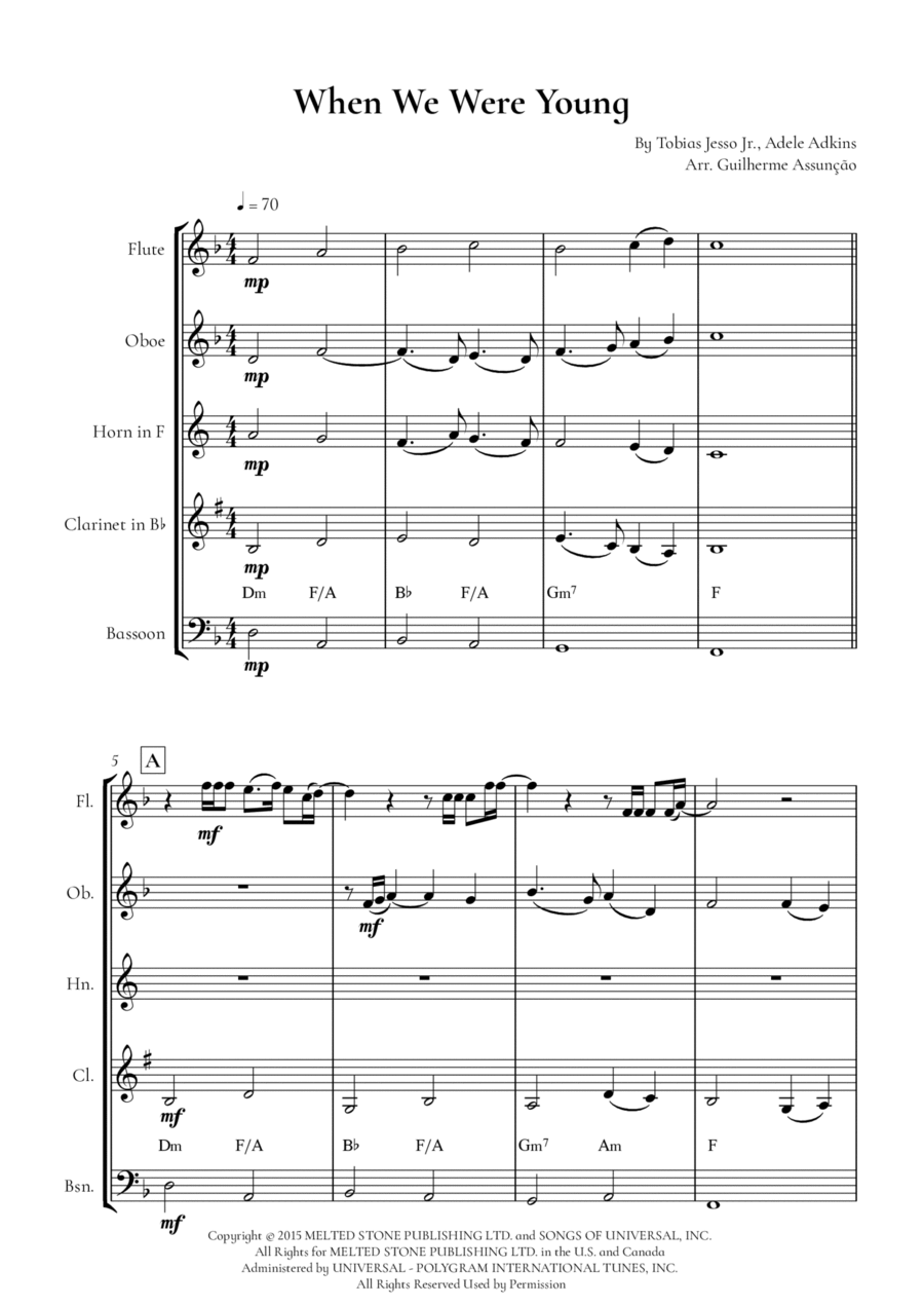 When We Were Young Woodwind Quintet scores gallery preview page 1