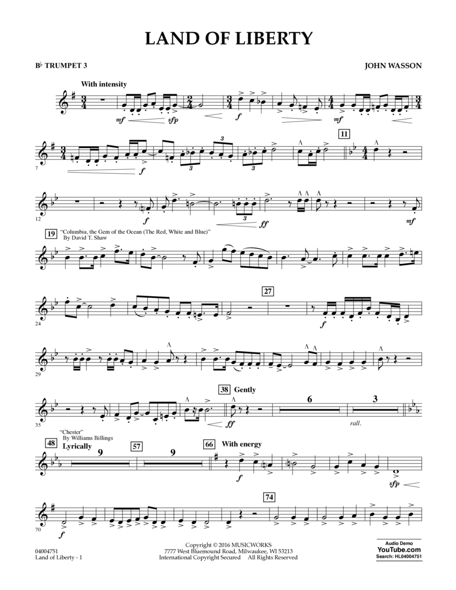 Land of Liberty - Bb Trumpet 3 B-Flat Trumpet scores gallery preview page 1