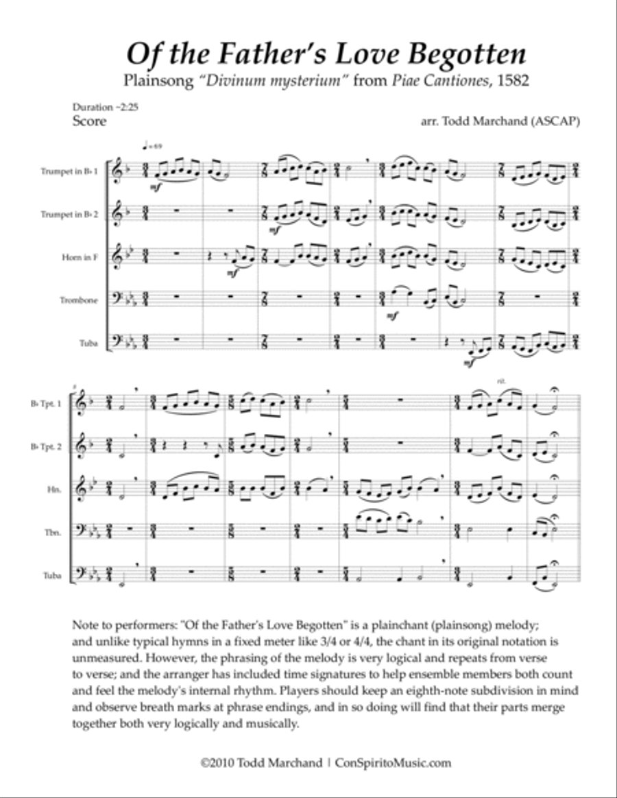 Of the Father's Love Begotten - brass quintet Brass Quintet scores gallery preview page 2
