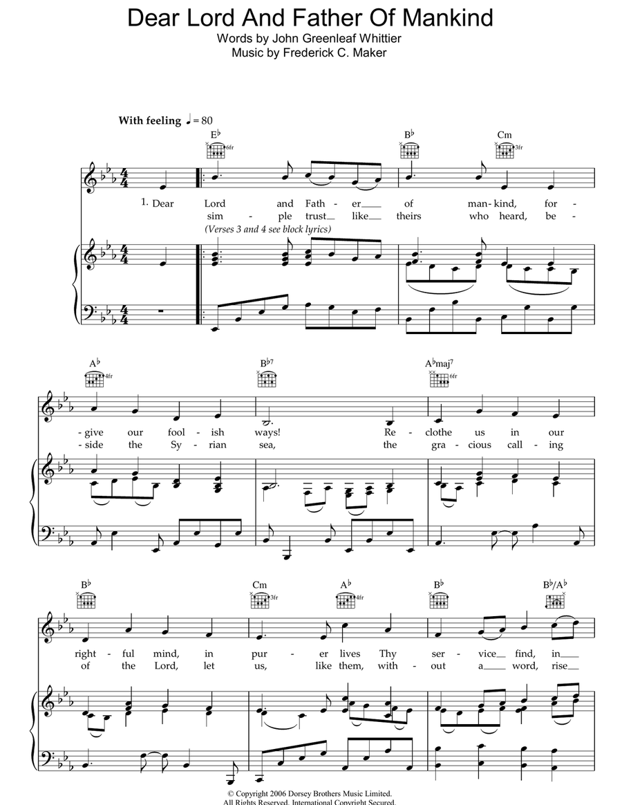 Dear Lord And Father Of Mankind Piano, Vocal, Guitar scores gallery preview page 1