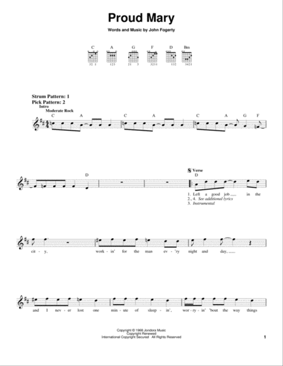 Proud Mary Proud Mary Acoustic Guitar scores gallery preview page 1