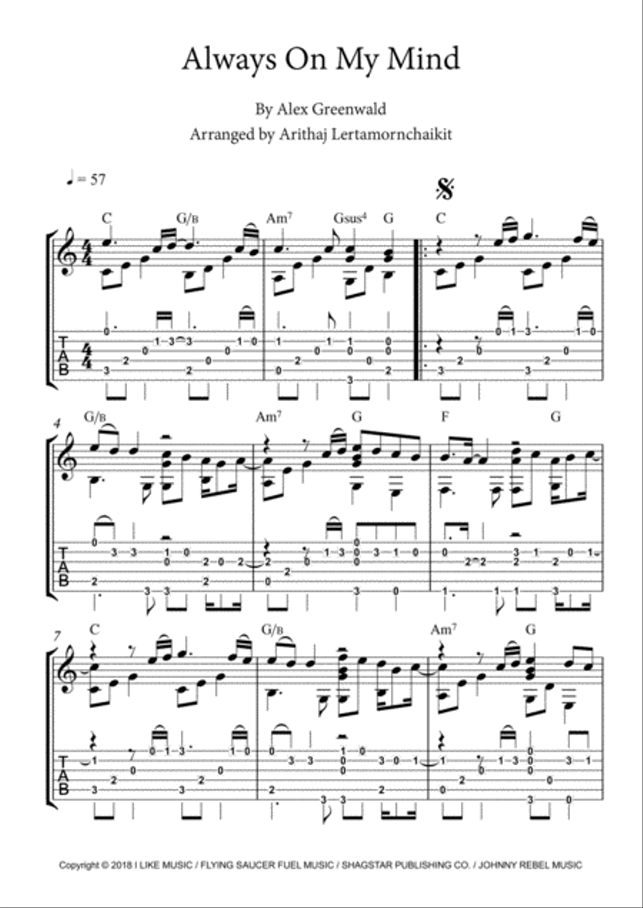 Always On My Mind Guitar Tablature scores gallery preview page 1