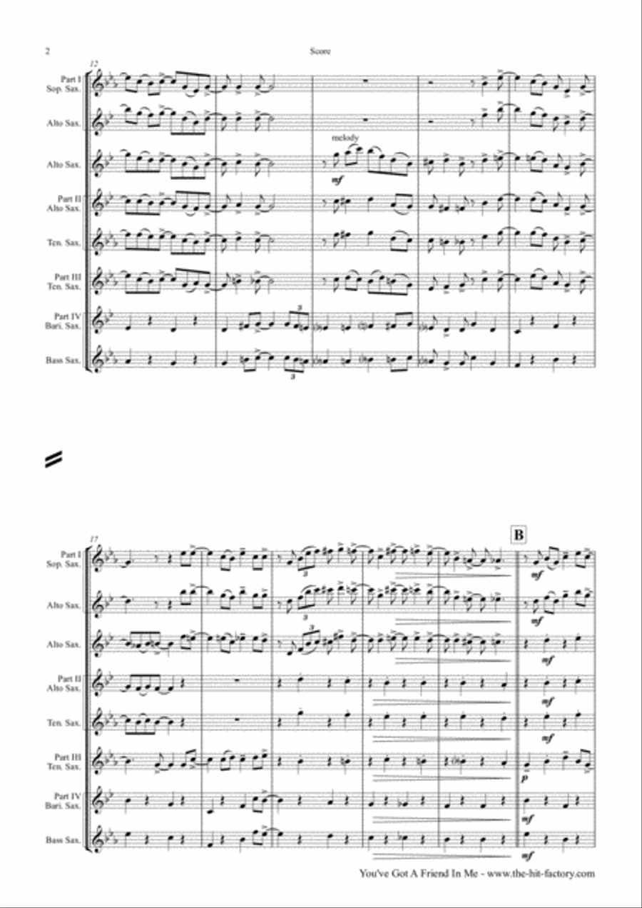You've Got A Friend In Me Saxophone Quartet scores gallery preview page 2