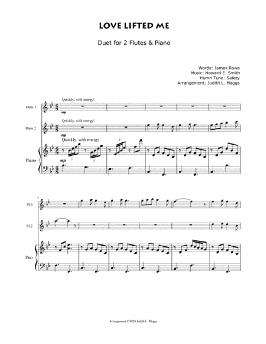 Love Lifted Me - for 2 flutes (or violins) and piano Flute scores gallery preview page 1