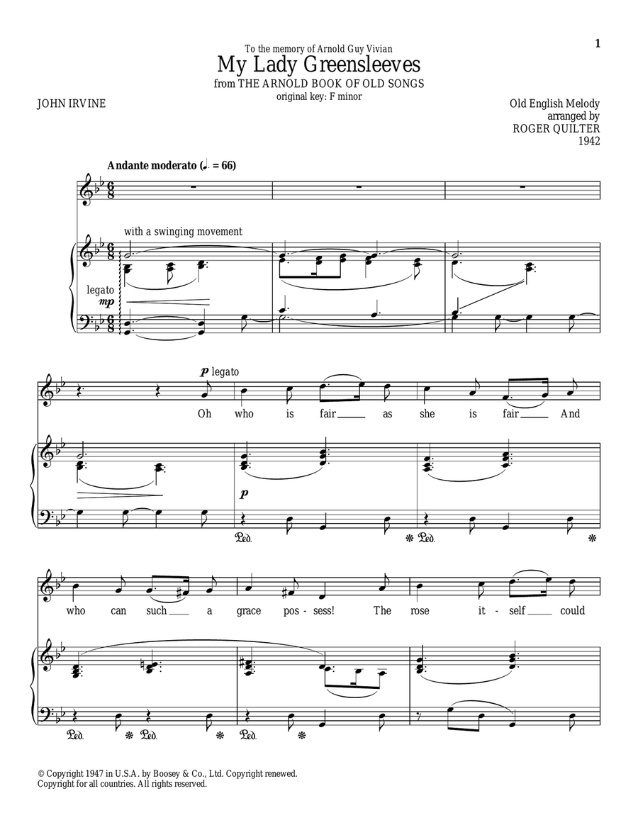 My Lady Greensleeves Piano, Vocal scores gallery preview page 1
