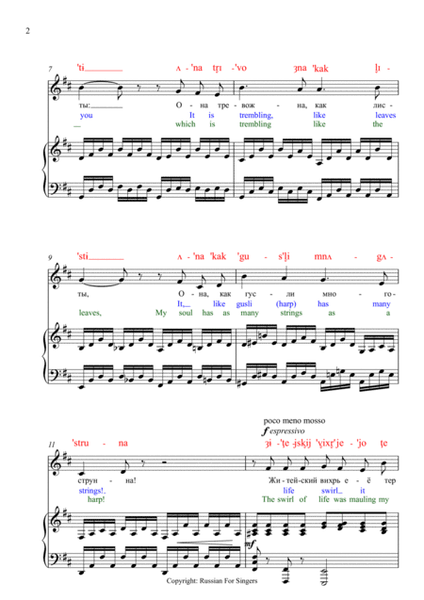 Rimsky-Korsakov "Ne Veter Veya S Vysoty" Op. 43 N2 Lower key DICTION SCORE w IPA & translation