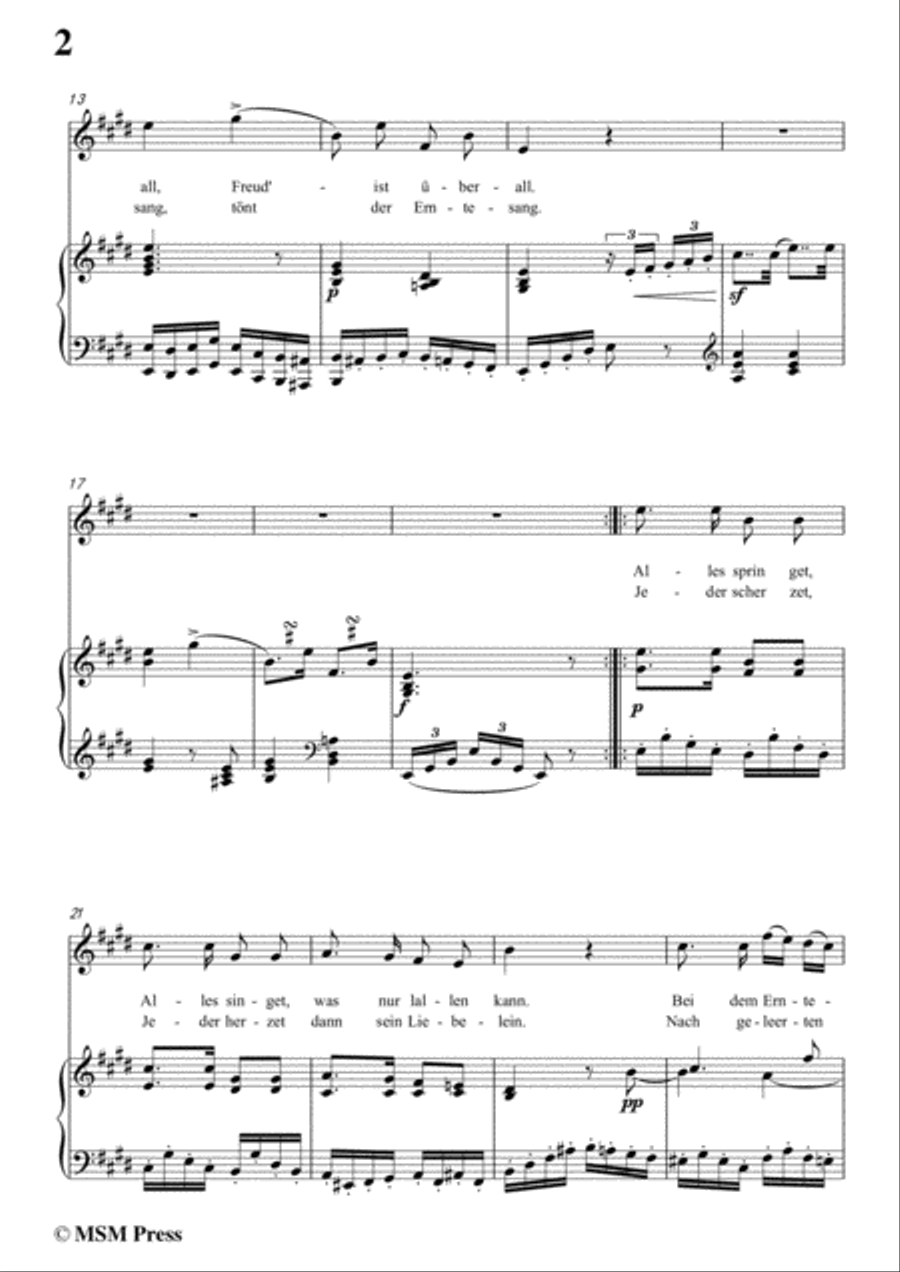 Schubert-Erntelied,in E Major,for Voice&Piano Voice scores gallery preview page 4