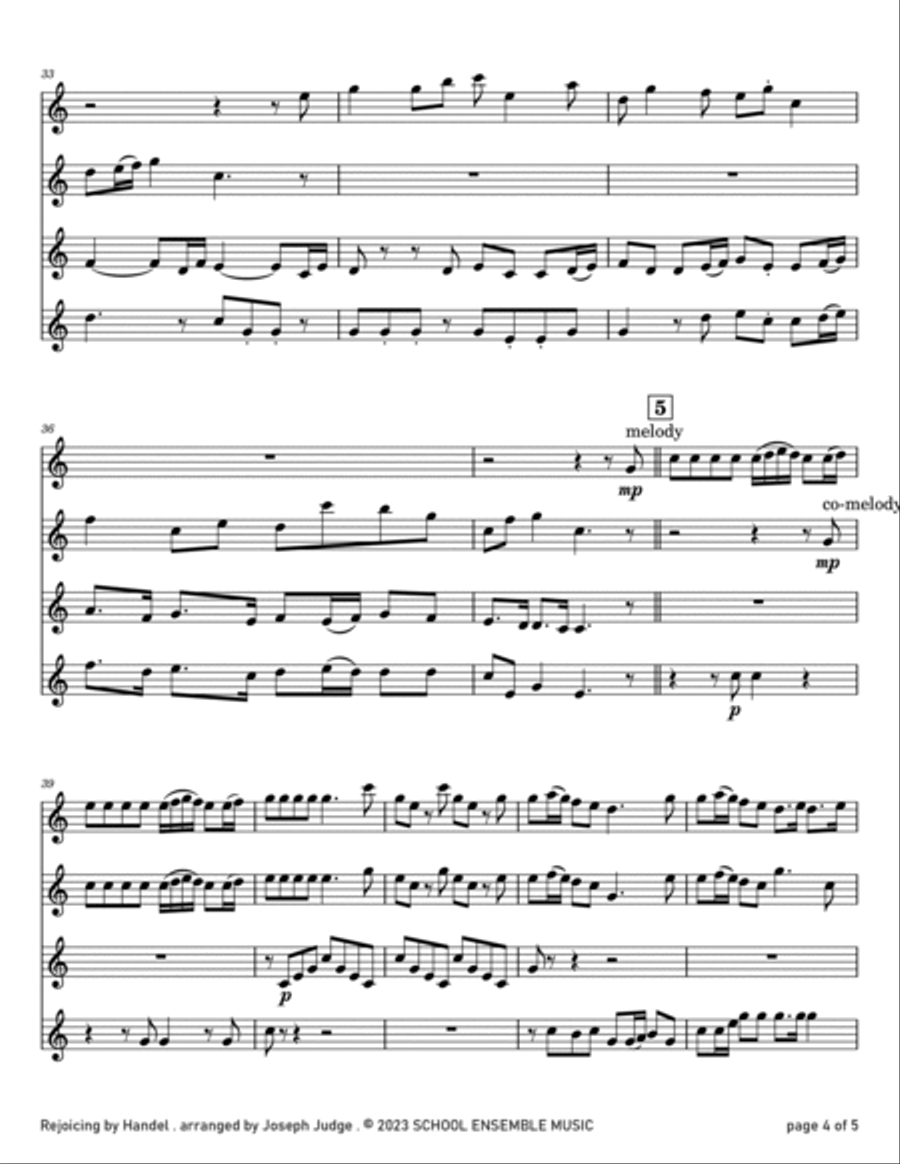 Rejoicing by Handel for Clarinet Quartet in Schools Clarinet Quartet scores gallery preview page 4