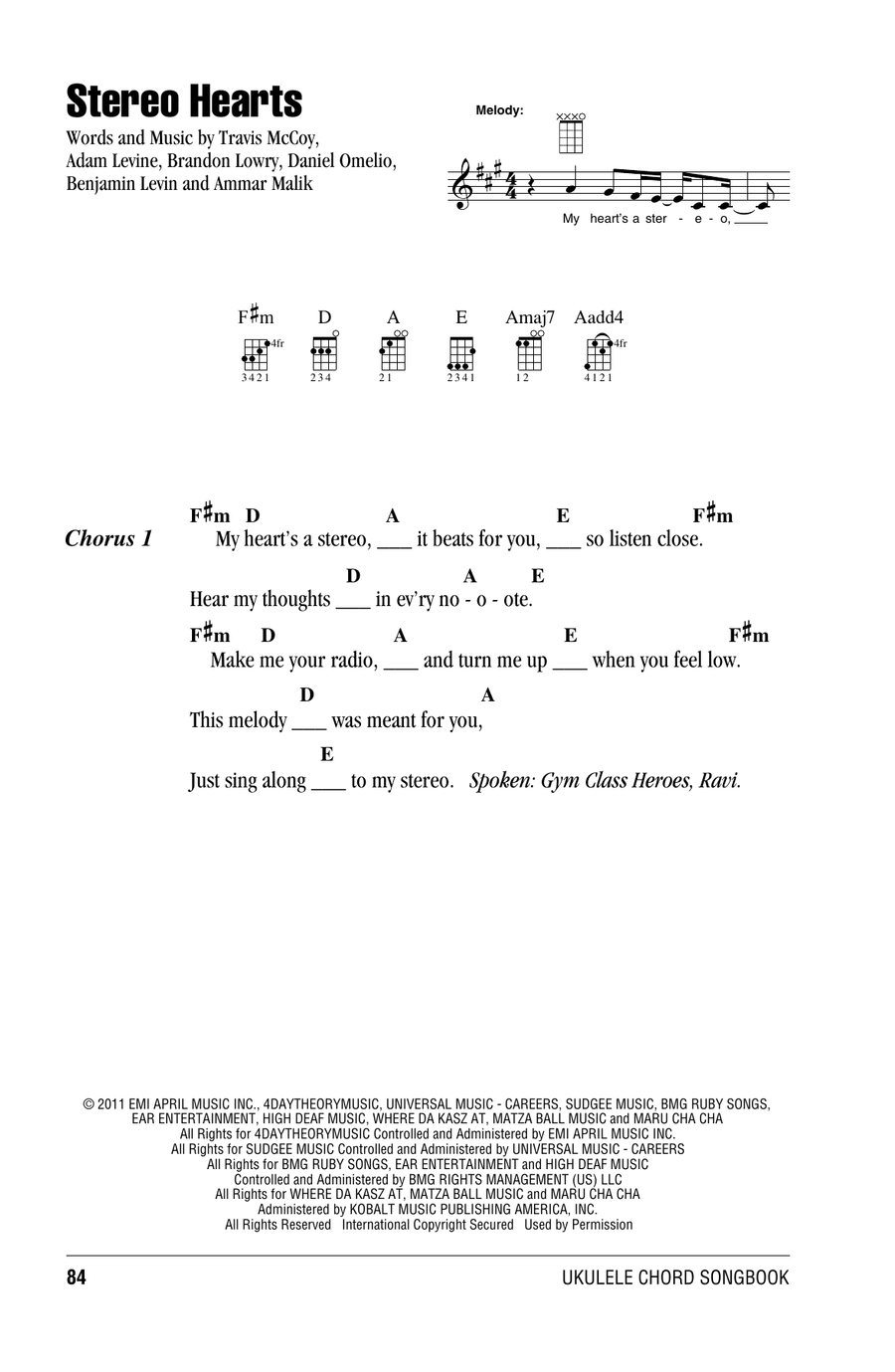 Stereo Hearts (feat. Adam Levine) Ukulele scores gallery preview page 1