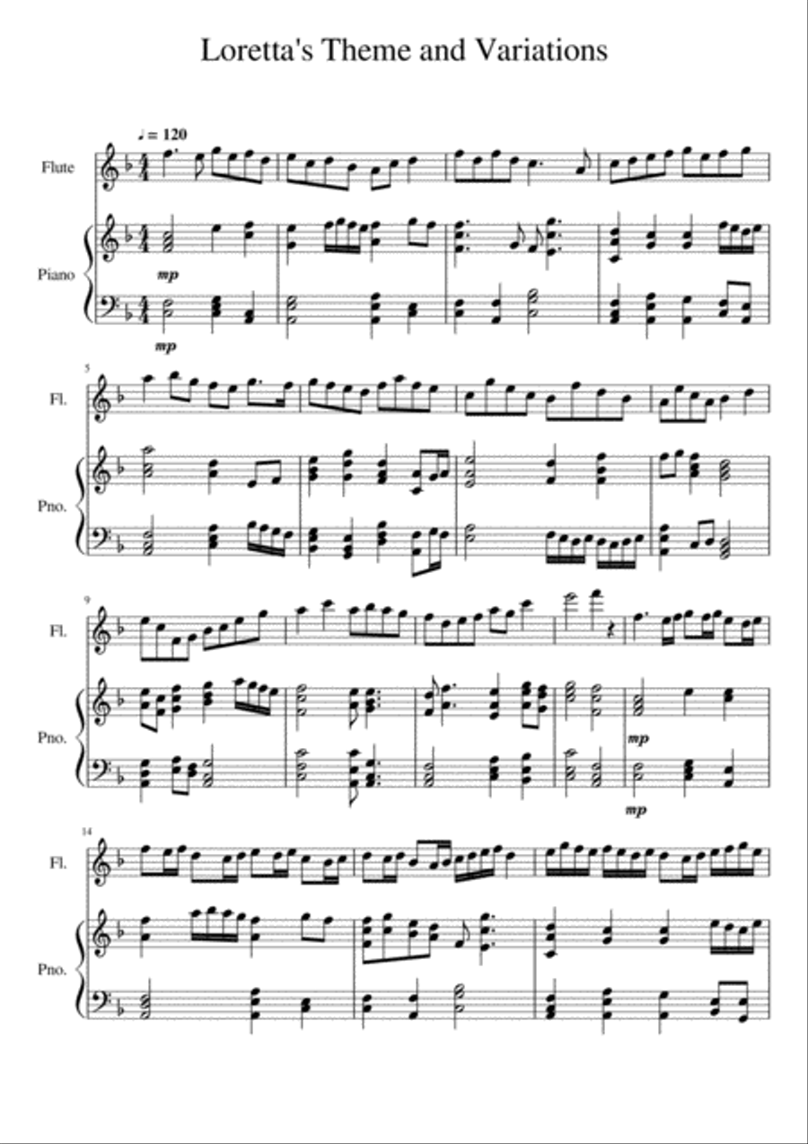 Loretta's Theme and Variations Flute Solo scores gallery preview page 1