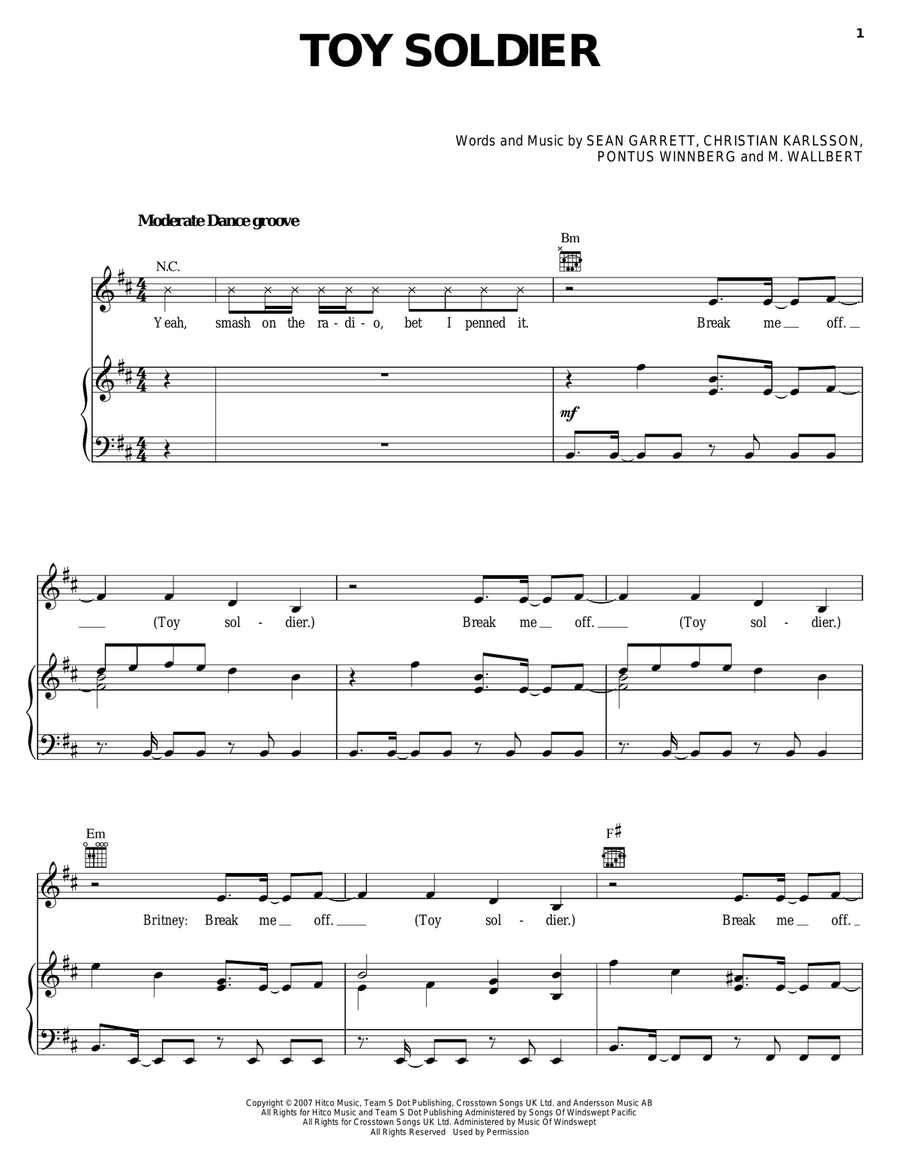 Toy Soldier Piano, Vocal, Guitar scores gallery preview page 1