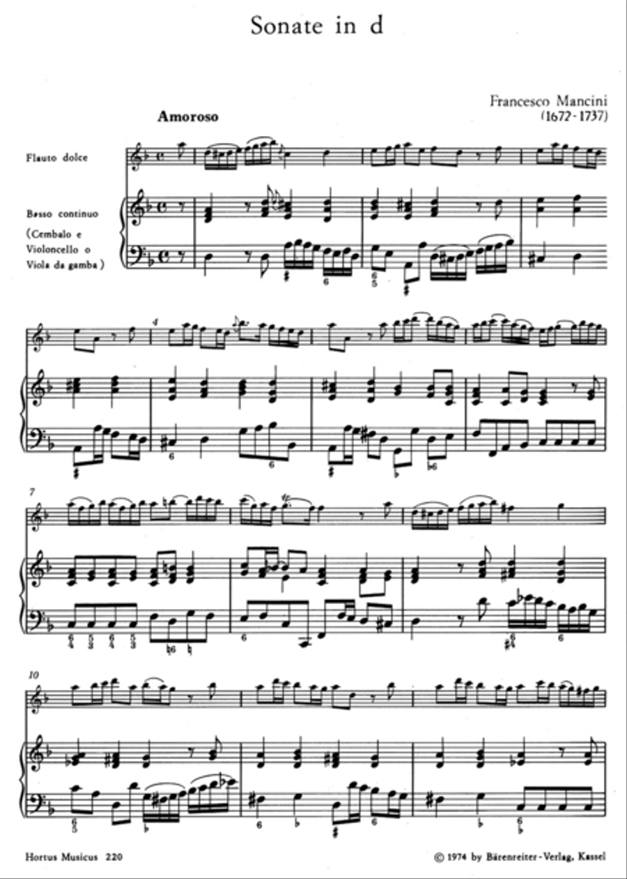 Sonate for Treble Recorder and Basso continuo d minor