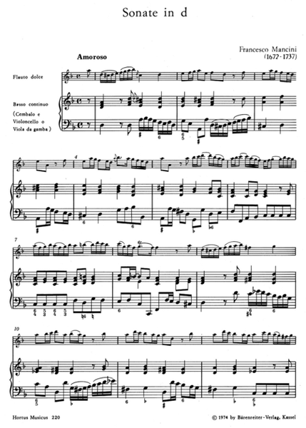 Sonate for Treble Recorder and Basso continuo d minor