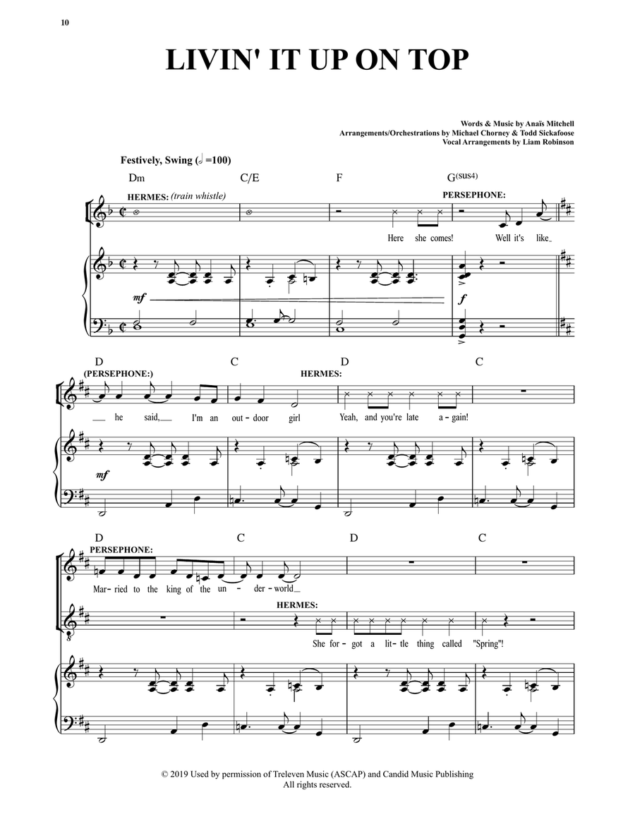 Livin' It Up On Top (from Hadestown) Voice scores gallery preview page 1